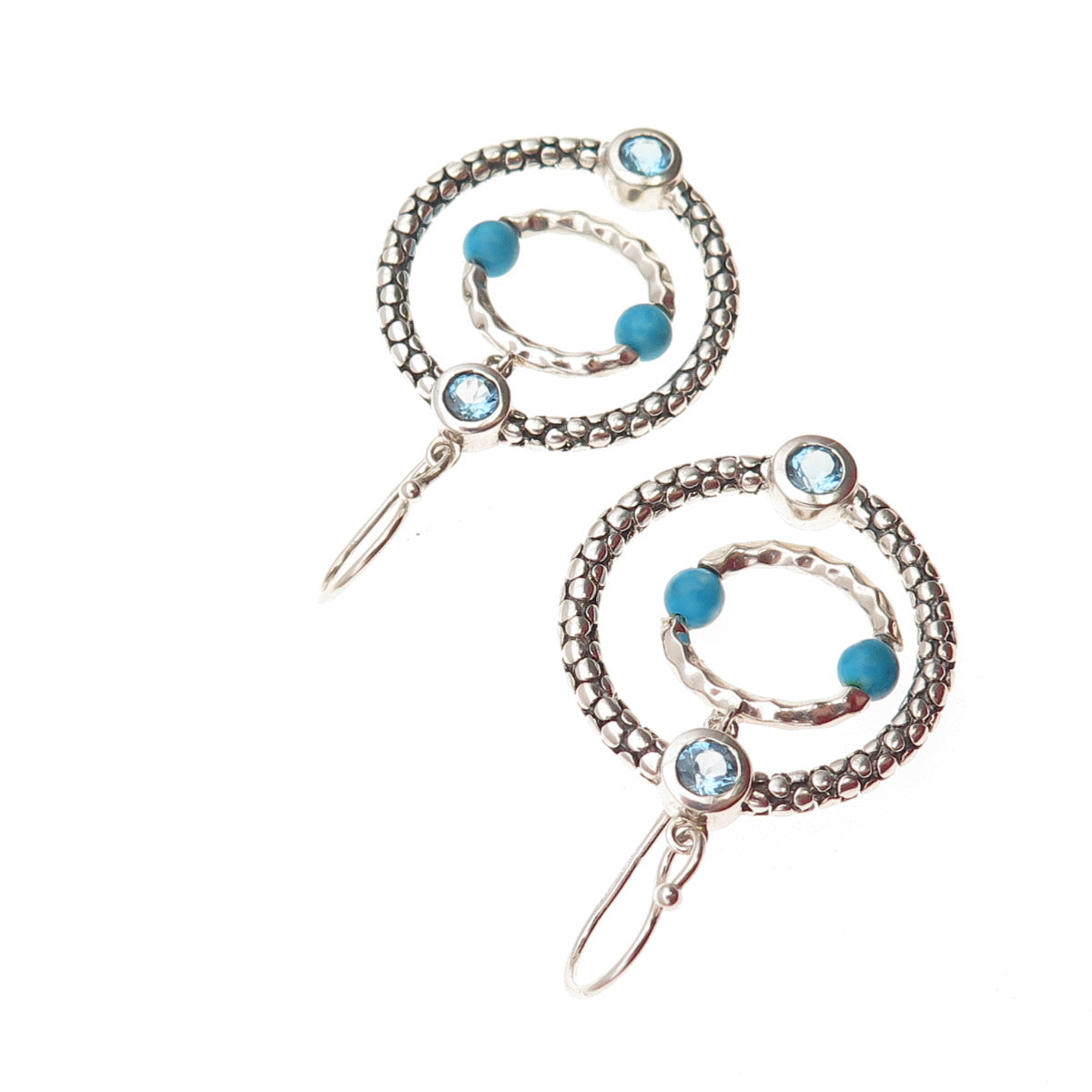 Michael Dawkins 925 Sterling Silver Real Turquoise & Blue Topaz Dangle Earrings