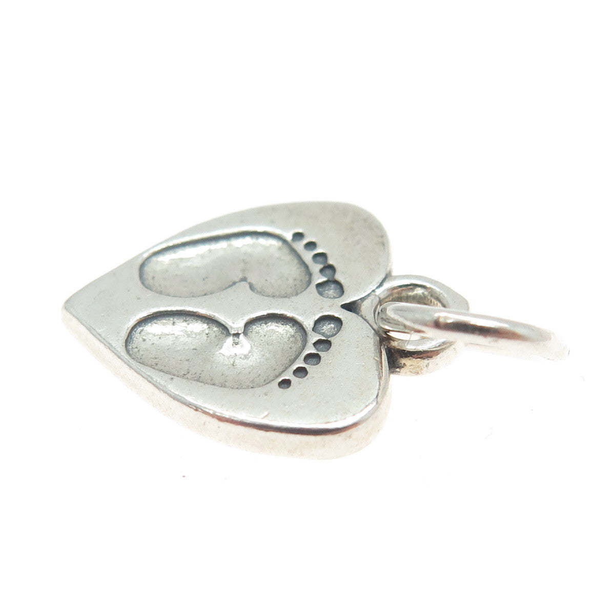 SUNDANCER 925 Sterling Silver Vintage Footprints Heart Minimalist Charm Pendant