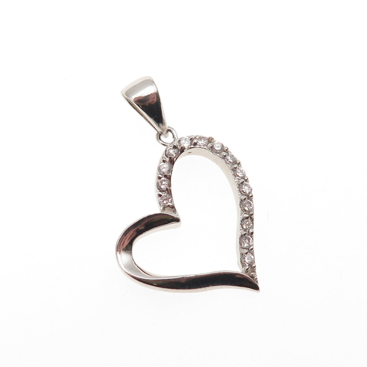 925 Sterling Silver Round-Cut C Z Open Heart Charm Pendant