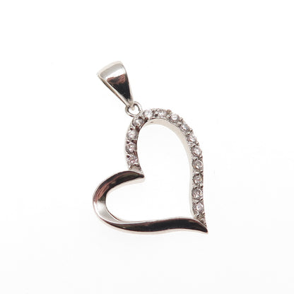 925 Sterling Silver Round-Cut C Z Open Heart Charm Pendant