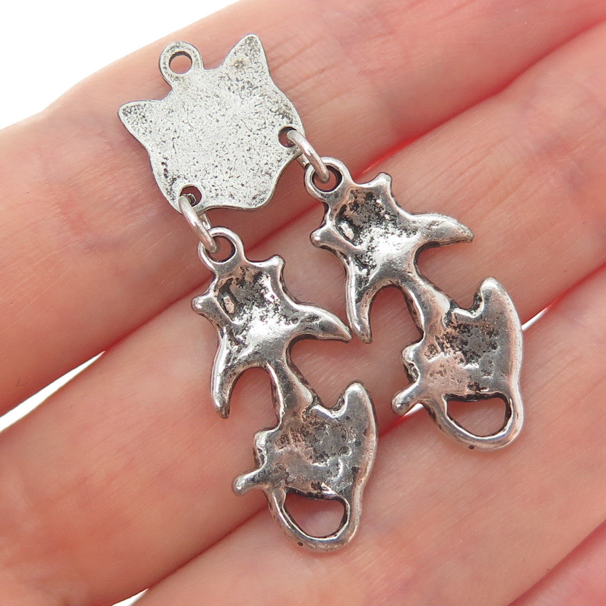 925 Sterling Silver Vintage Modernist Cat Oxidized Charm Pendant