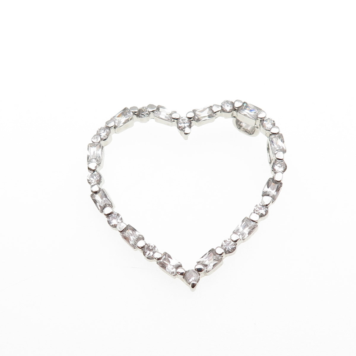 925 Sterling Silver Radiant & Round-Cut C Z Heart Slide Charm Pendant