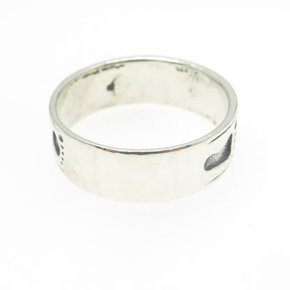 925 Sterling Silver Vintage Footprint Band Ring Size 14.5