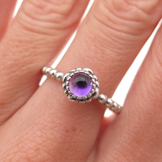 Pandora Sterling Silver Real Amethyst February Birthday Blooms Ring Size 7.75
