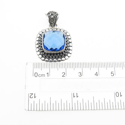 BERIA 925 Sterling Silver Vintage Lab-Created Blue Spinel Dotted Charm Pendant