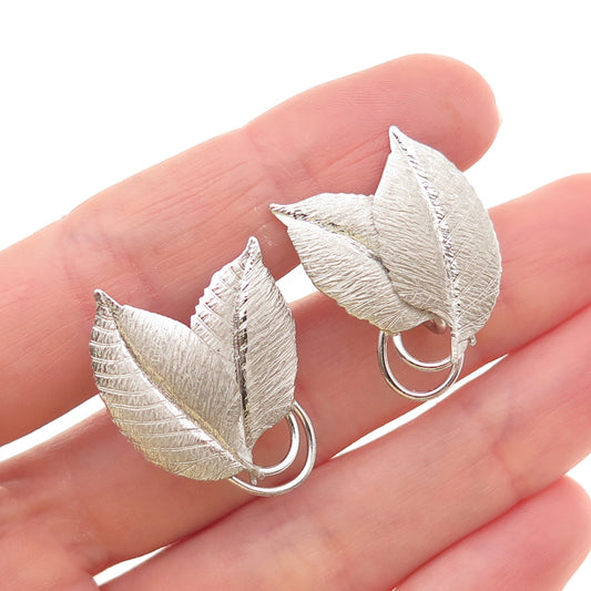 Harry S. Bick 925 Sterling Silver Vintage Floral Leaf Screw Back Earrings