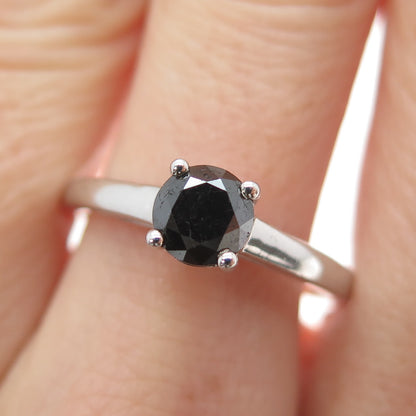 925 Sterling Silver Real Round-Cut Black Diamond Ring Size 9.25