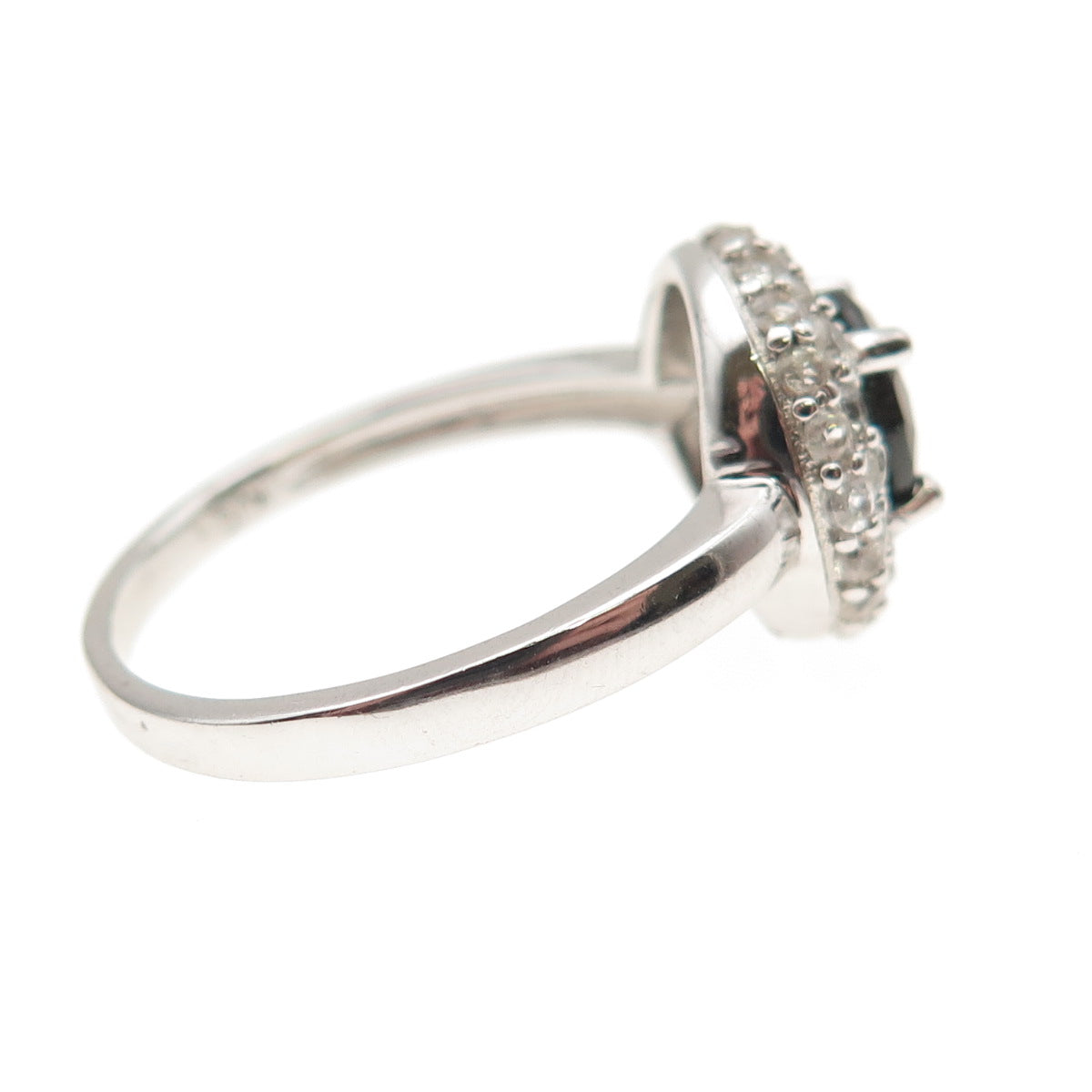 925 Sterling Silver Real Green Tourmaline & White Topaz Ring Size 9