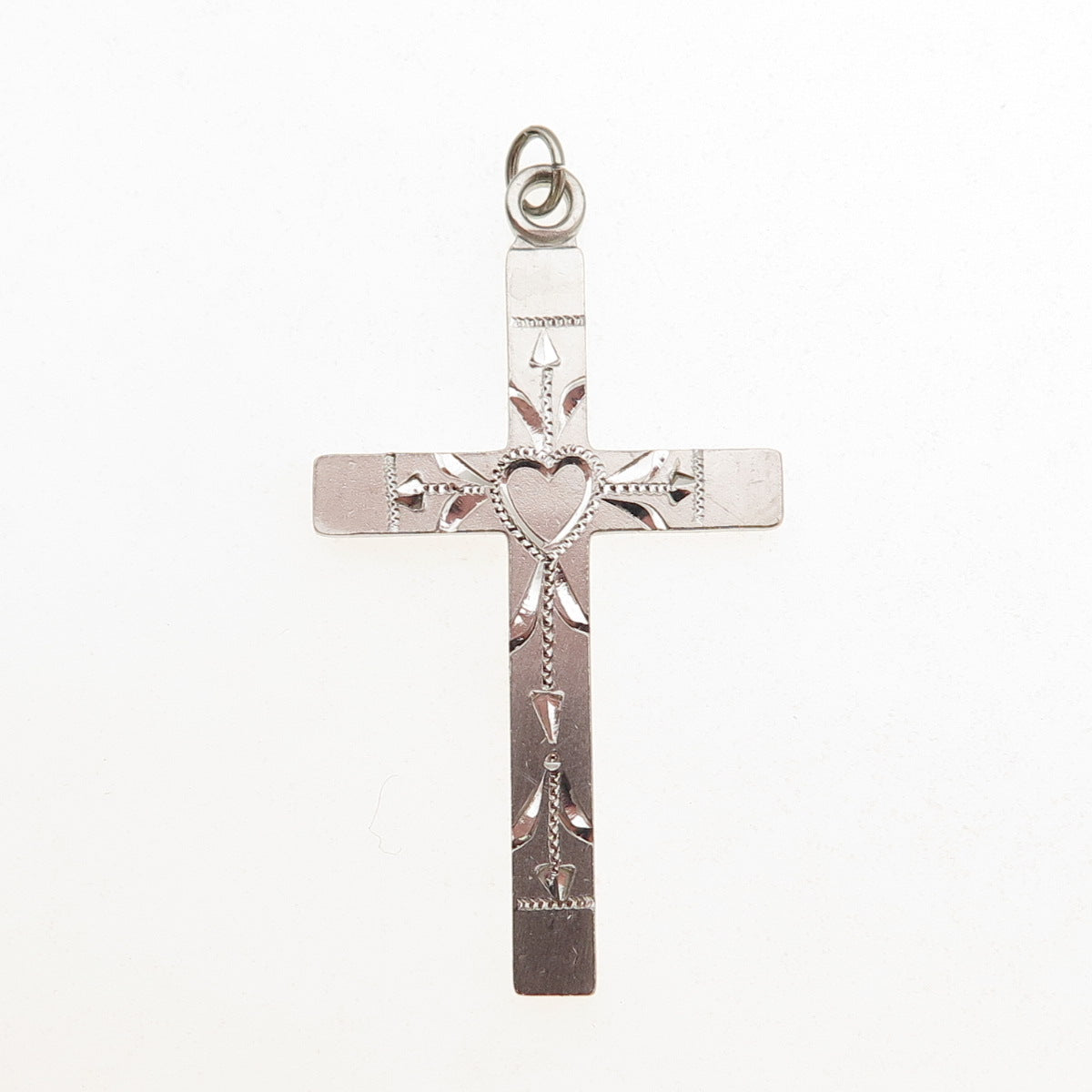 Vargas 925 Sterling Silver Antique Art Deco Heart Cross Charm Pendant