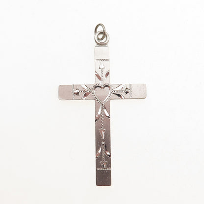 Vargas 925 Sterling Silver Antique Art Deco Heart Cross Charm Pendant