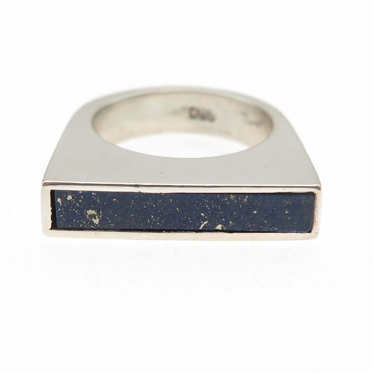 950 Silver Vintage Real Lapis Lazuli Modernist Bar Ring Size 7