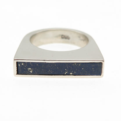 950 Silver Vintage Real Lapis Lazuli Modernist Bar Ring Size 7