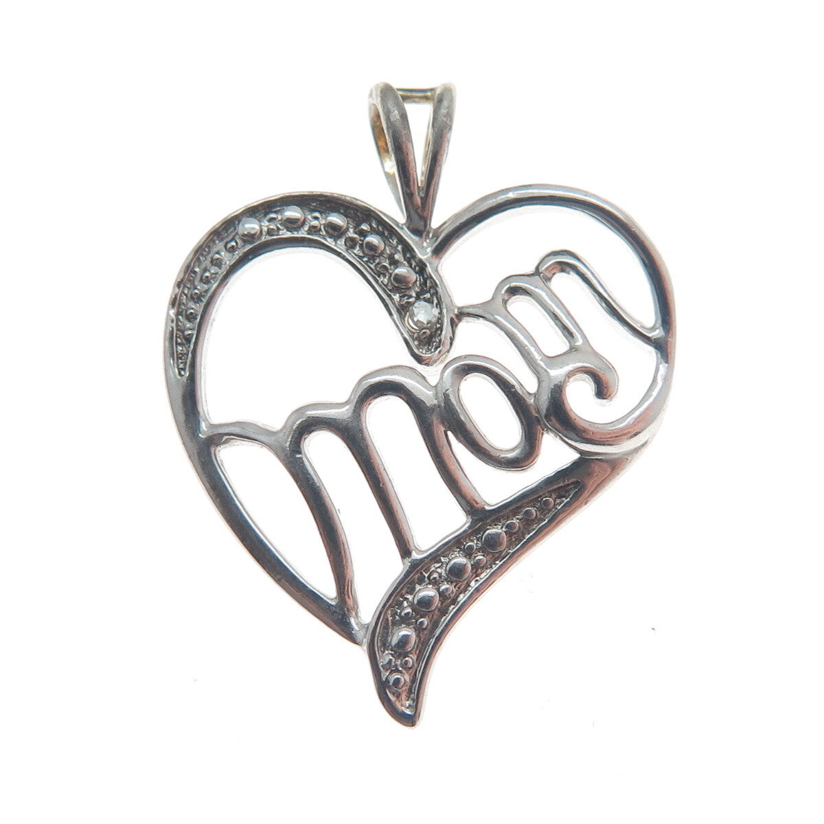 MICHAEL ANTHONY 925 Sterling Silver Real Diamond Accent "Mom" Open Heart Pendant