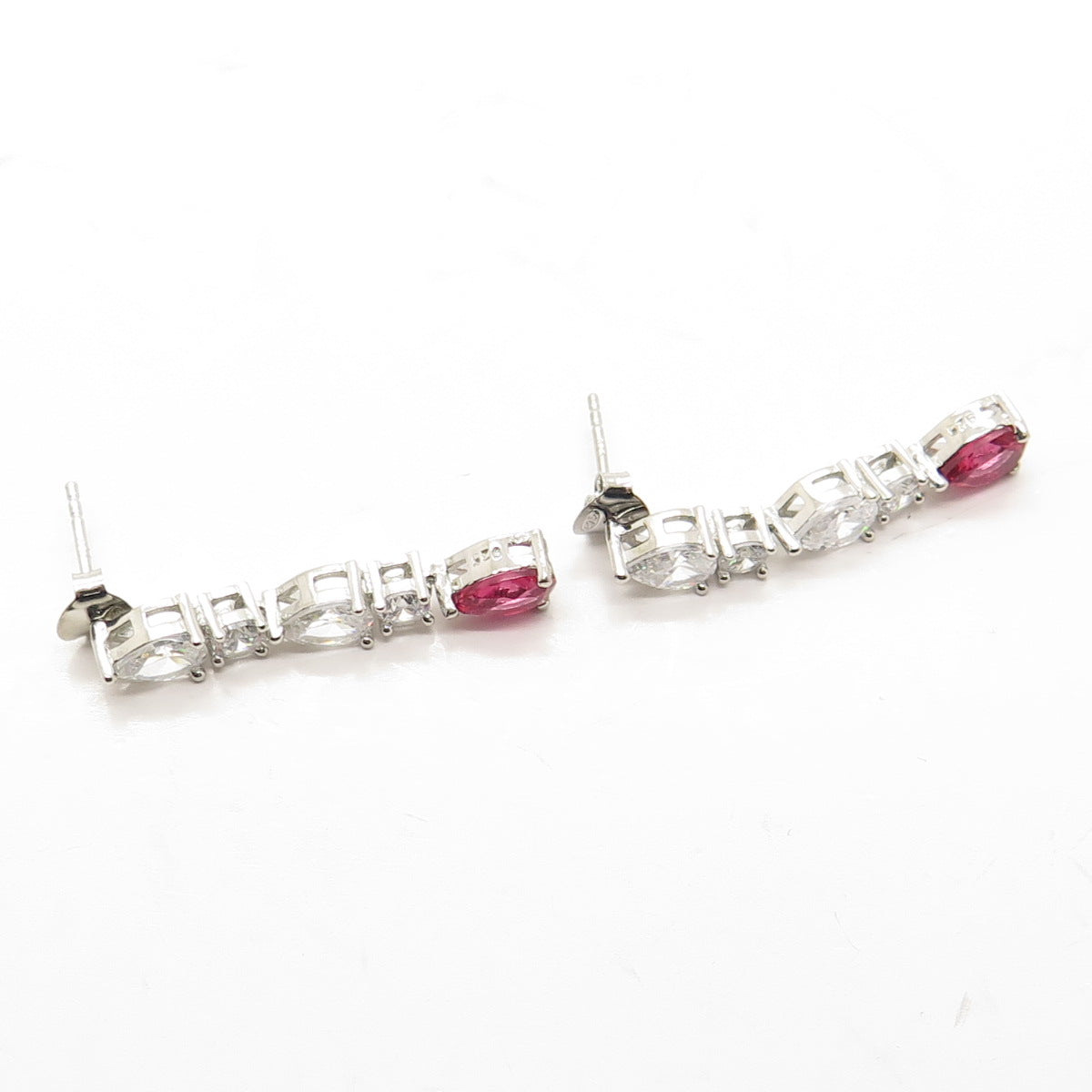 925 Sterling Silver White & Pink C Z Dangling Earrings