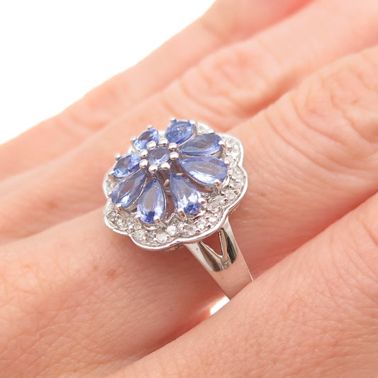 Chuck Clemency 925 Sterling Silver Real Tanzanite & White Topaz Ring Size 8.25
