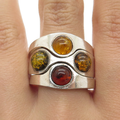 925 Sterling Silver Vintage Poland Real Amber SET of 3 Stackable Rings Size 8.5