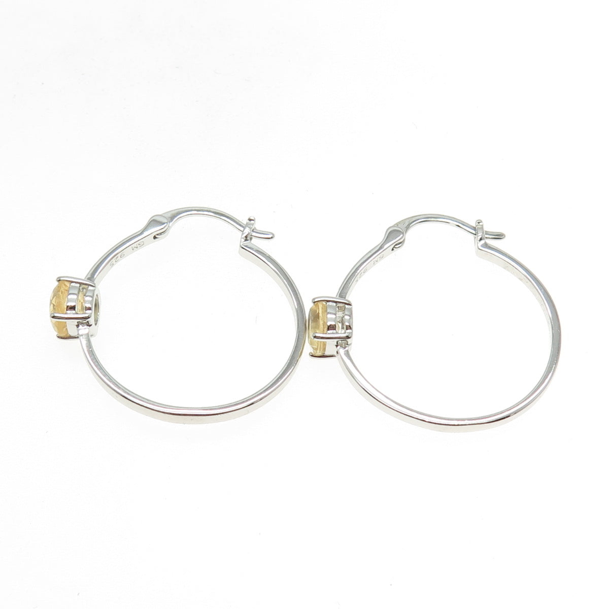 925 Sterling Silver Real Citrine Gemstone Hinged Hoop Earrings