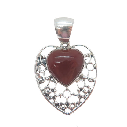 950 Silver Vintage Real Carnelian Heart Charm Pendant