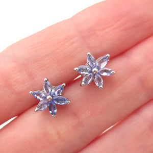 Chuck Clemency 925 Sterling Silver Real Marquise-Cut Tanzanite Stud Earrings