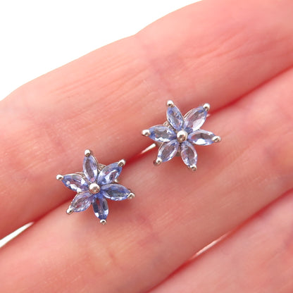 Chuck Clemency 925 Sterling Silver Real Marquise-Cut Tanzanite Stud Earrings