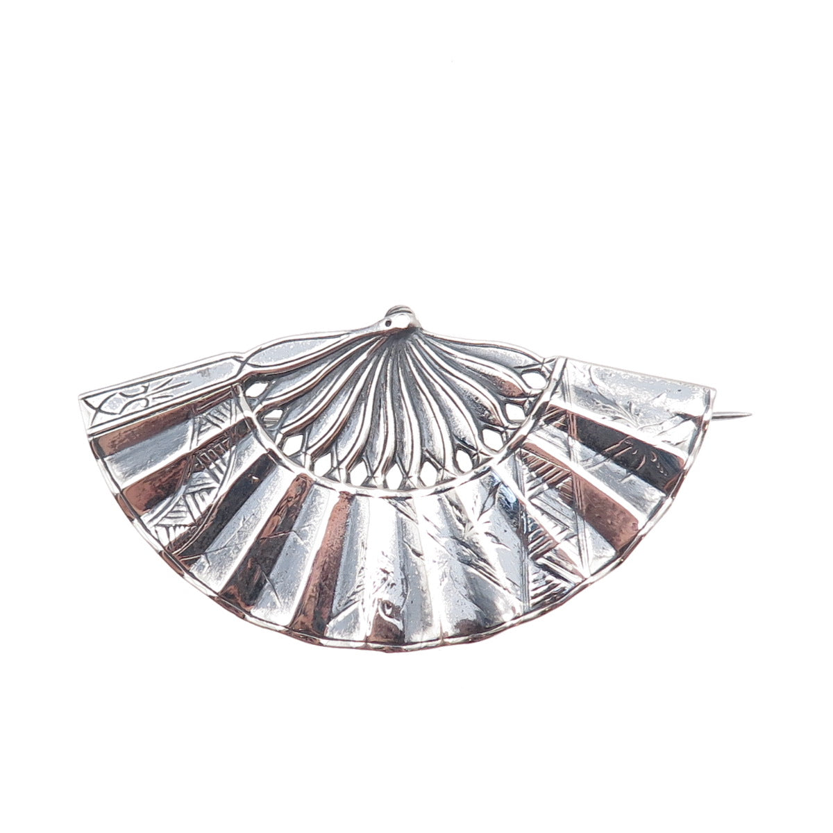 925 Sterling Silver Antique Art Deco Japanese Fan Oxidized Pin Brooch