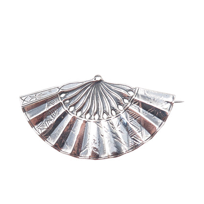 925 Sterling Silver Antique Art Deco Japanese Fan Oxidized Pin Brooch
