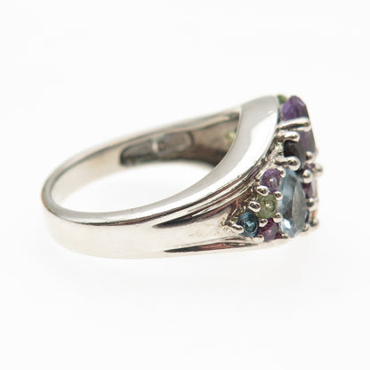 Sterling Vintage Topaz Amethyst Garnet Peridot Citrine Tourmaline Ring Size 8.25