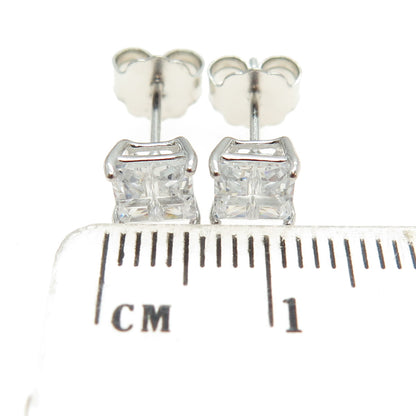 925 Sterling Silver Princess-Cut Shaped White C Z Stud Earrings