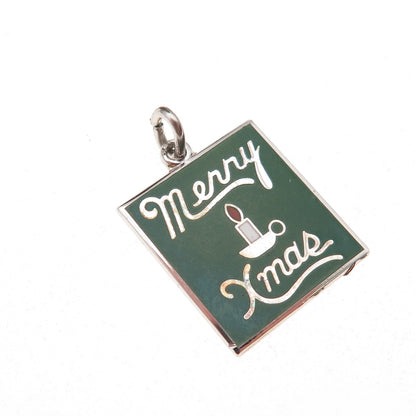 Wells 925 Sterling Silver Vintage Enamel Merry Christmas Charm Pendant