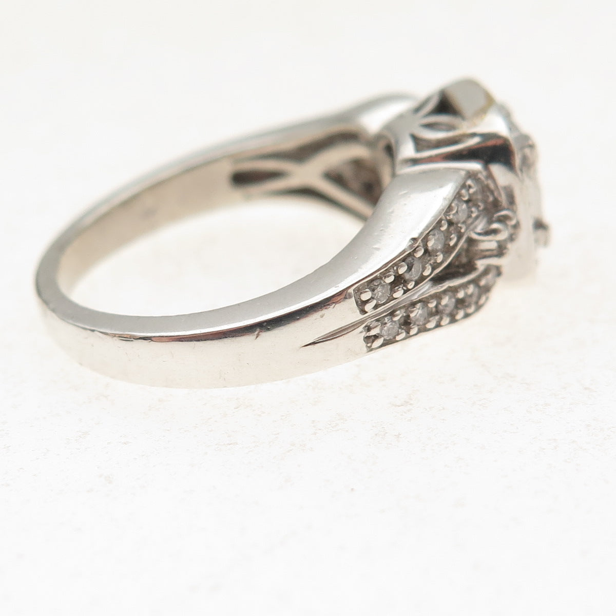 925 Sterling Silver Real Princess & Round-Cut Diamond Promise Ring Size 7