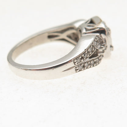 925 Sterling Silver Real Princess & Round-Cut Diamond Promise Ring Size 7