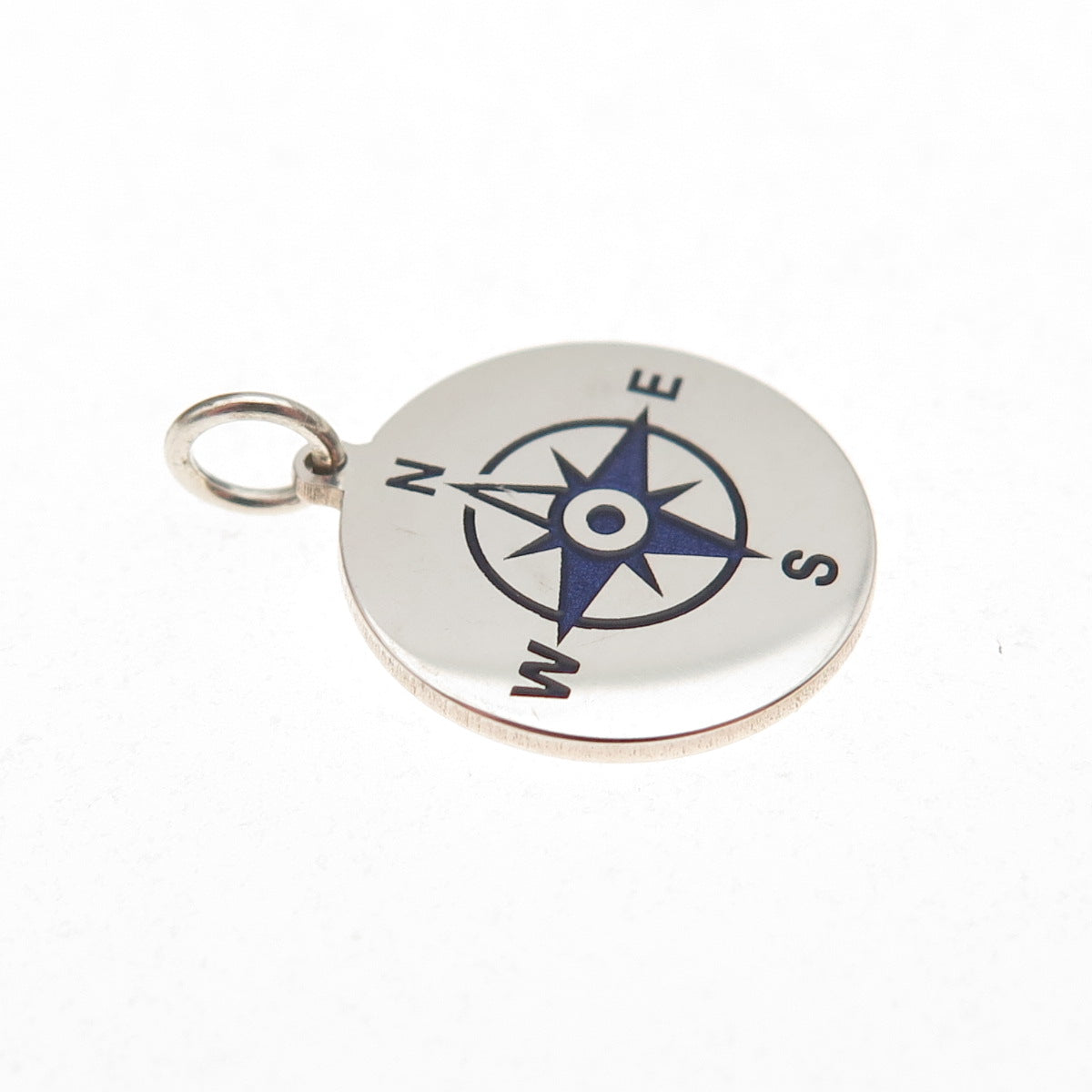 925 Sterling Silver Purple Enamel Compass Round Tag Mini Charm Pendant