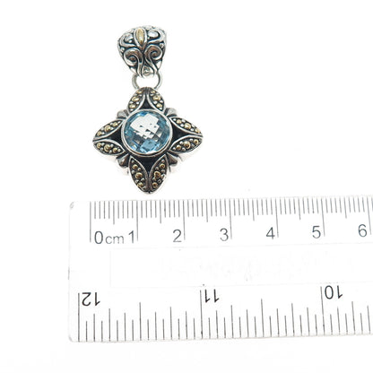Samuel Benham 925 Sterling Silver 18K Gold Vintage Real Blue Topaz Star Pendant