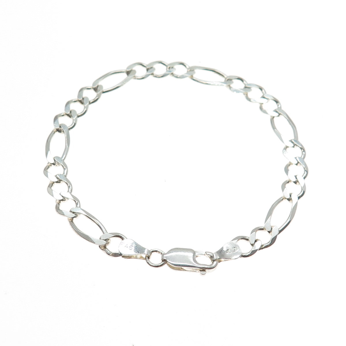 925 Sterling Silver Vintage Italy Figaro Link Bracelet 7.5"