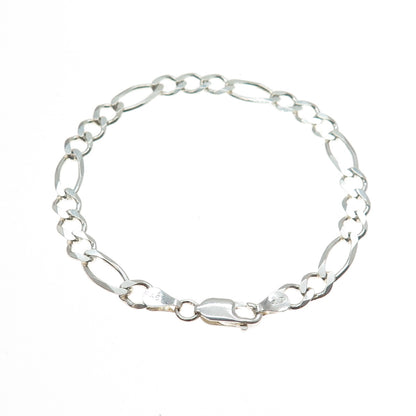 925 Sterling Silver Vintage Italy Figaro Link Bracelet 7.5"