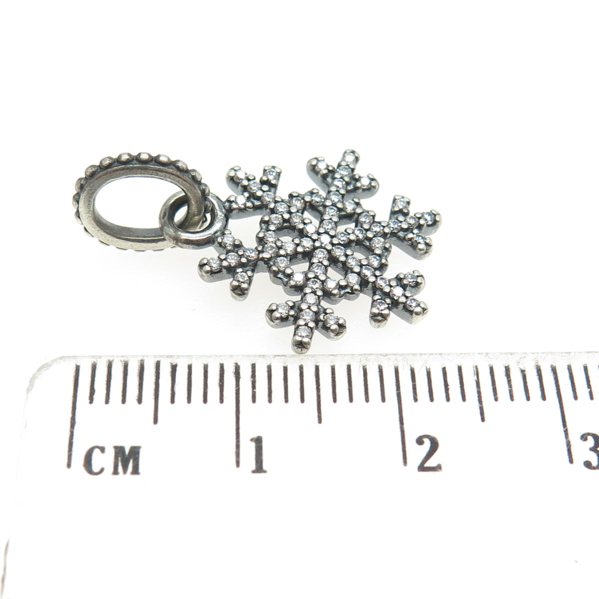 PANDORA 925 Sterling Silver Round-Cut C Z Snowflake Charm Pendant