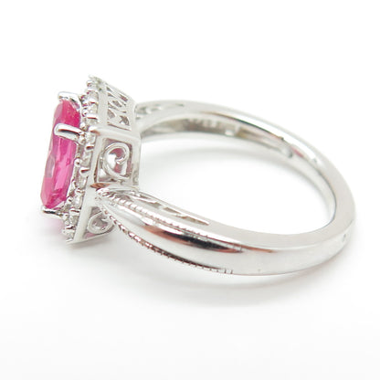 SUN 925 Sterling Silver Lab-Created Pink Sapphire & Topaz Promise Ring Size 8