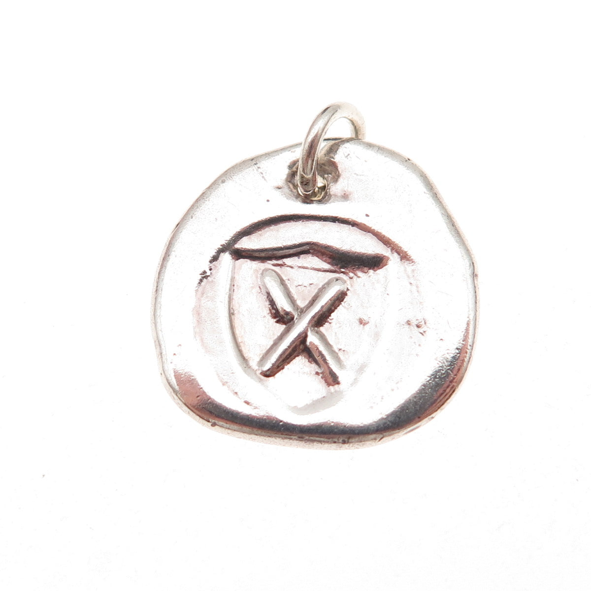 925 Sterling Silver Vintage Letter X Wax Seal Oxidized Charm Pendant