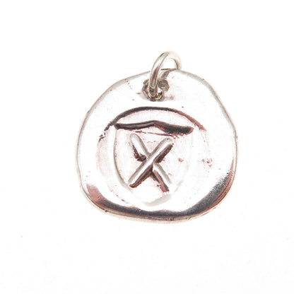 925 Sterling Silver Vintage Letter X Wax Seal Oxidized Charm Pendant