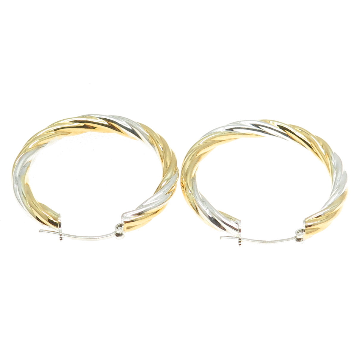 925 Sterling Silver 2-Tone Italy Twisted Rope Hoop Earrings