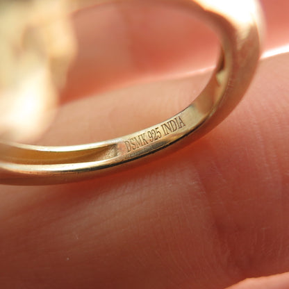 DSMK 925 Sterling Silver Gold Plated Real Diamond & Sapphire Ring Size 5.25