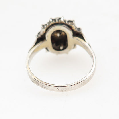 900 Silver Vintage Czechia Real Bohemian Garnet Oxidized Ring Size 6.5