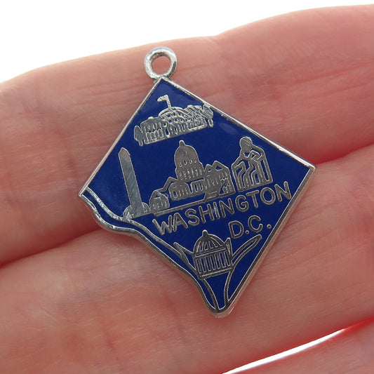 925 Sterling Silver Vintage Enamel Washington DC Map Minimalist Charm Pendant
