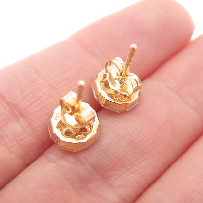 925 Sterling Silver Gold Plated Emerald & Round-Cut C Z Stud Earrings