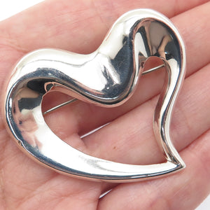 925 Sterling Silver Vintage Modernist Heart Pin Brooch
