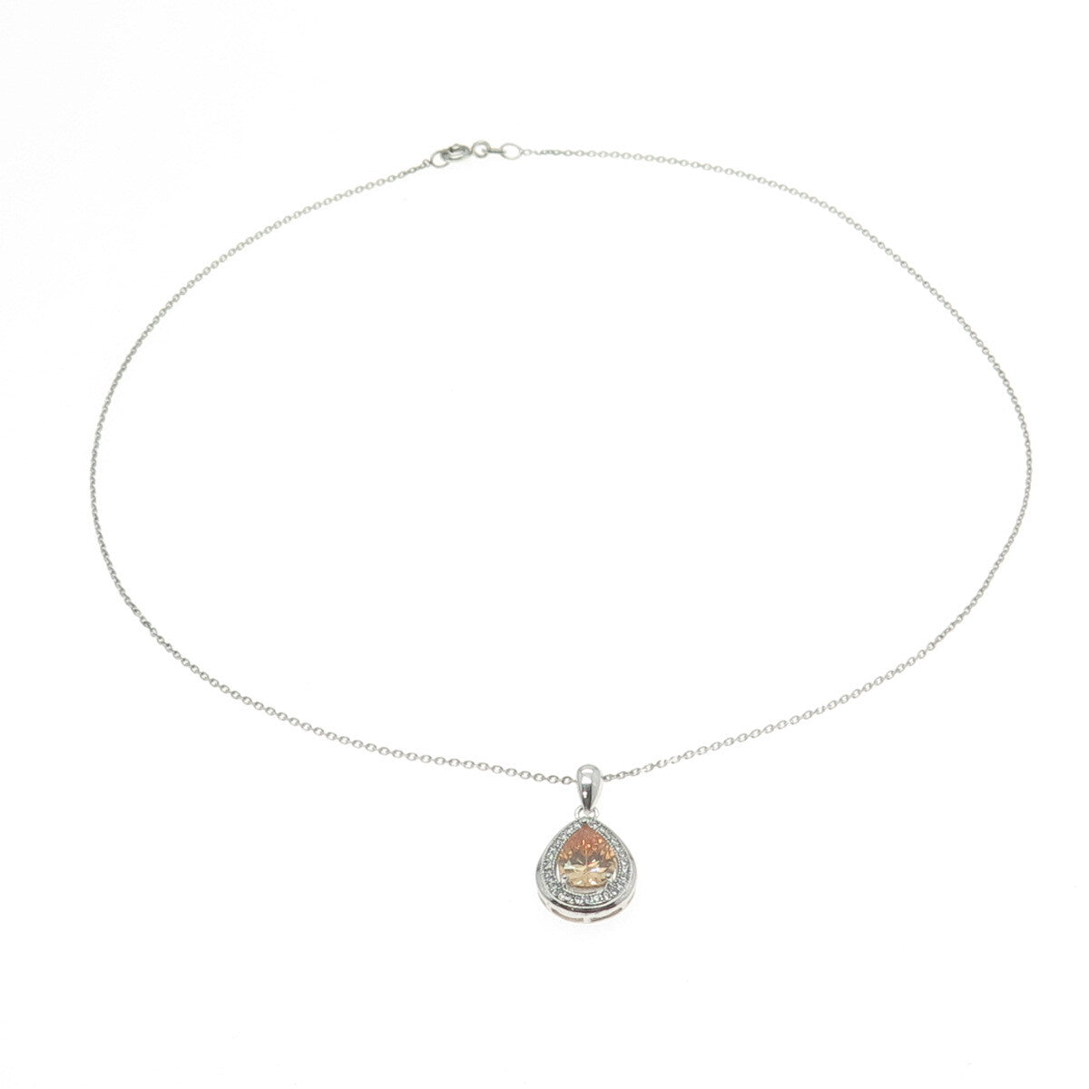 925 Sterling Silver Champagne & White C Z Teardrop Cable Chain Necklace 16"