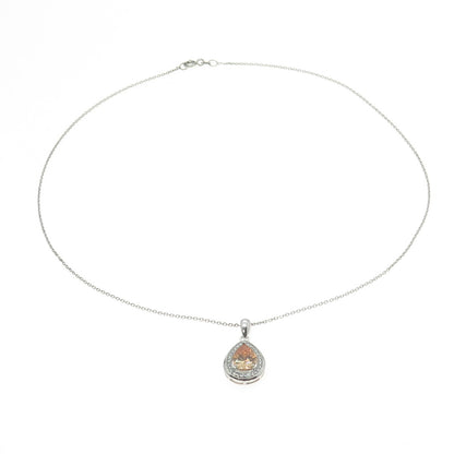 925 Sterling Silver Champagne & White C Z Teardrop Cable Chain Necklace 16"