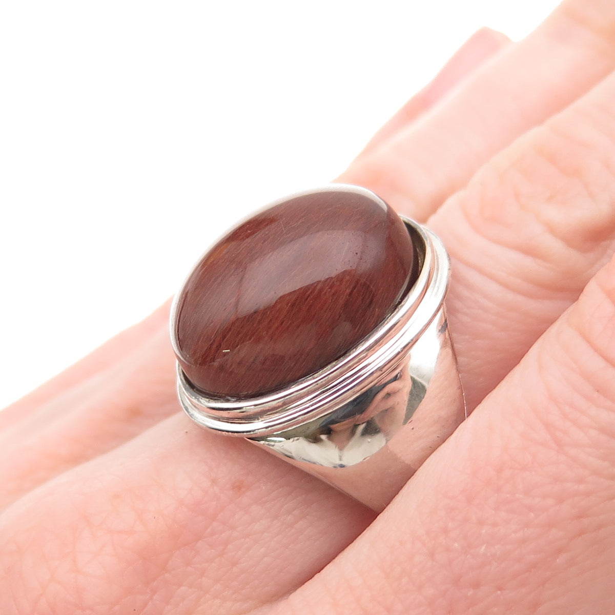 Badavici Sterling Silver Vintage Real Rutilated Quartz Modernist Ring Size 6.25