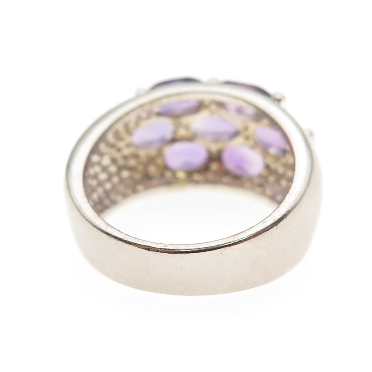 925 Sterling Silver Real Oval-Cut Amethyst Cluster Ring Size 6.25