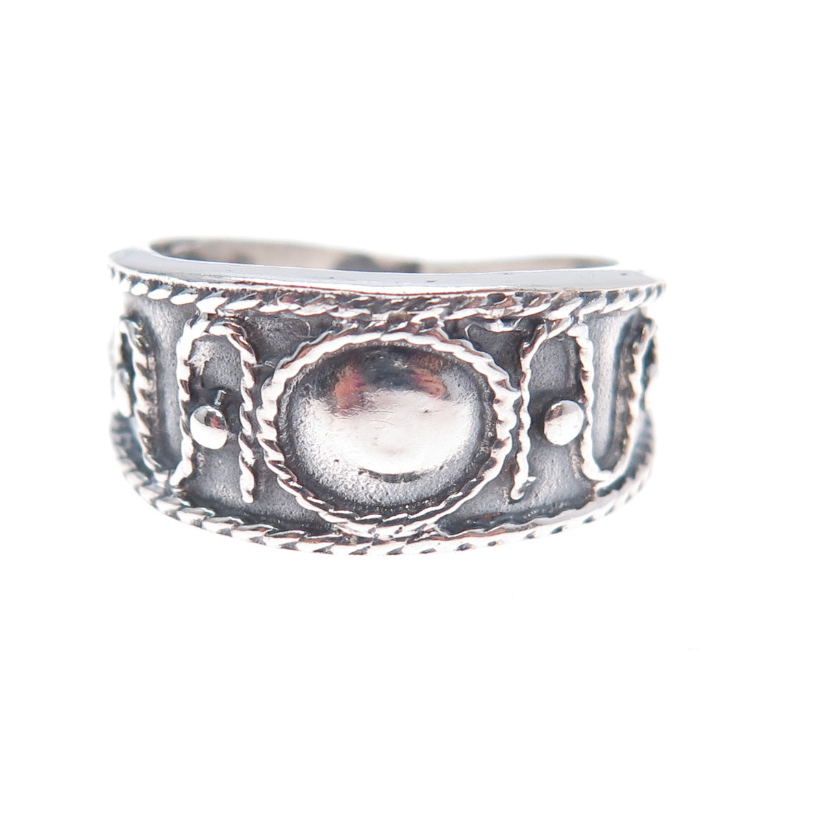 925 Sterling Silver Vintage Modernist Swirl Oxidized Ring Size 8